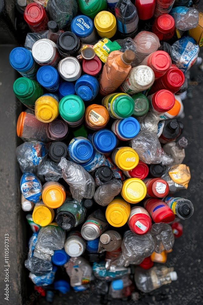 A close-up view of various colorful plastic bottles and containers piled together, illustrating the issue of waste accumulation, This image can be used in discussions about recycling, sustainability A close-up view of various colorful plastic bottles and containers piled together, illustrating the issue of waste accumulation, This image can be used in discussions about recycling, sustainability