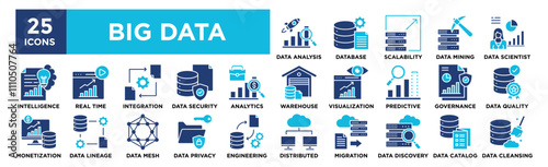 Big Data icon collection set. Containing design digital, technology, data, network, science	