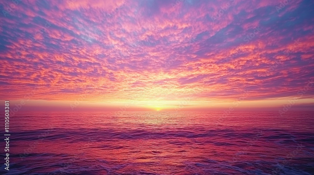 Fototapeta premium Vibrant dawn sky with soft pink and orange hues over a calm ocean horizon