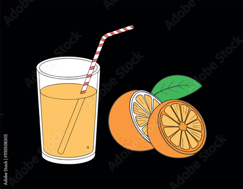 fresh orange juice with whole and sliced orange illustration. eps 10