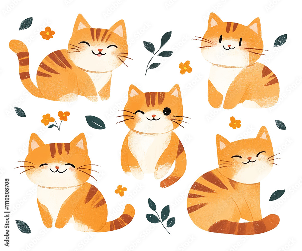 A cute orange cat stickers, simple and minimalist design with Japanese style A cute orange cat stickers, simple and minimalist design with Japanese style