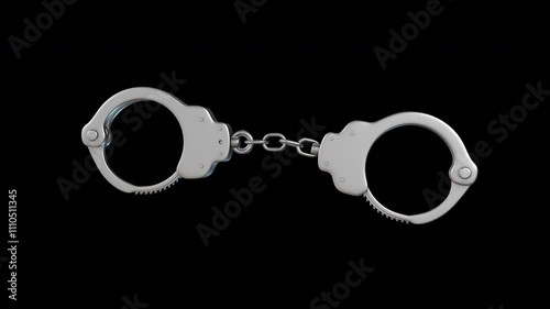 Handcuff Rotating on a Transparent Background. Seamless Loop. Metal Handcuff. 4K