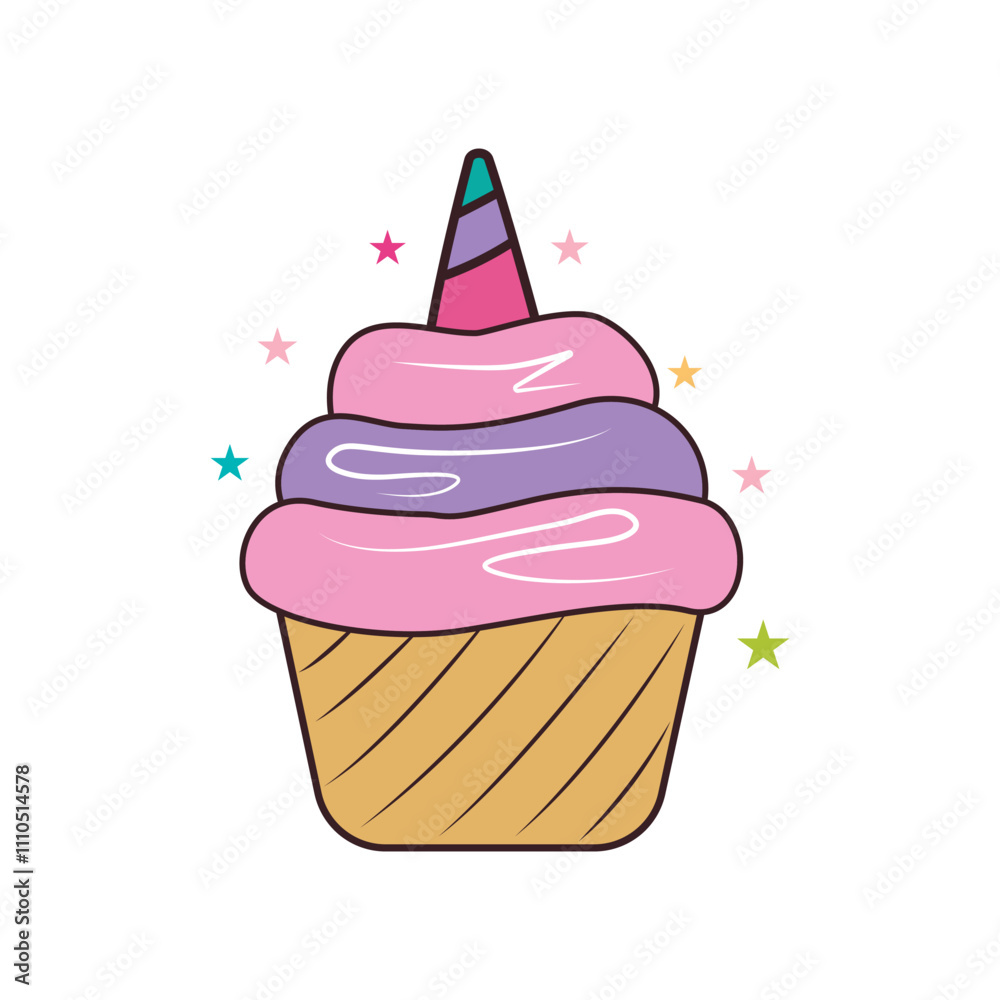 Cute unicorn cupcake design. Vector illustration