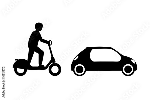 Man riding scooter black silhouette.