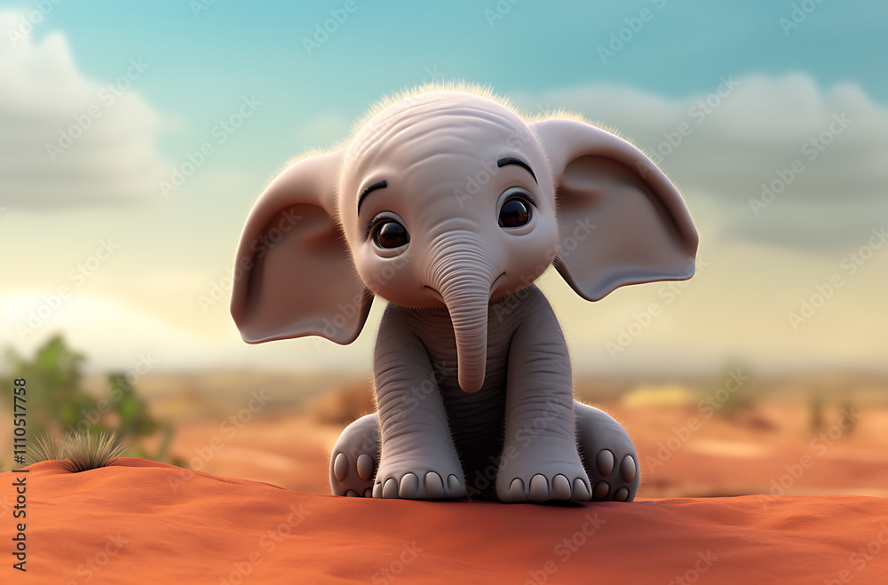 Cute little cartoon elephant. generative AI