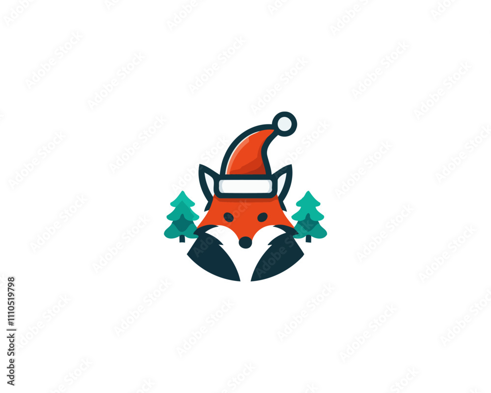 Christmas Fox vector logo design icon illustration. Santa claus cap, Christmas hat fox logo. Christmas Fox vector logo design icon illustration. Santa claus cap, Christmas hat fox logo.