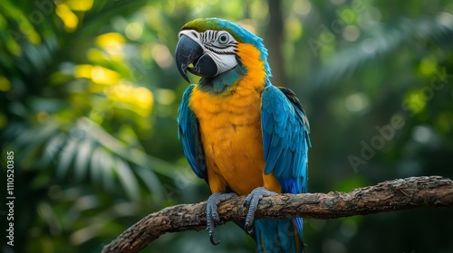 Vibrant Macaw Perched in a Lush Rainforest Setting
