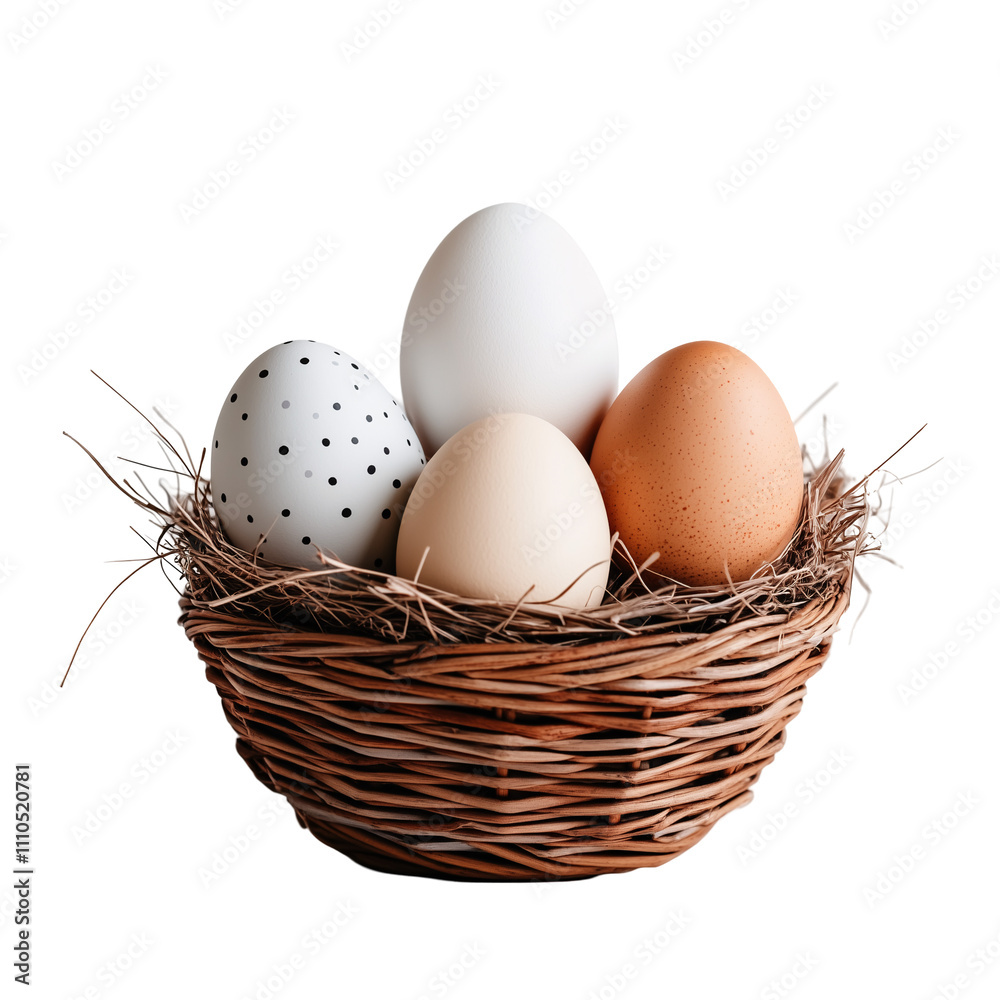 Several eggs nestled in a straw nest isolated on a transparent background Several eggs nestled in a straw nest isolated on a transparent background
