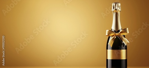Champagne bottle with golden bow, elegant celebration decoration, luxurious design, festive atmosphere, copy space for text © Vergiliy