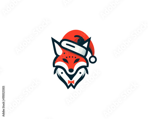 Christmas Fox vector logo design icon illustration. Santa claus cap, Christmas hat fox logo.