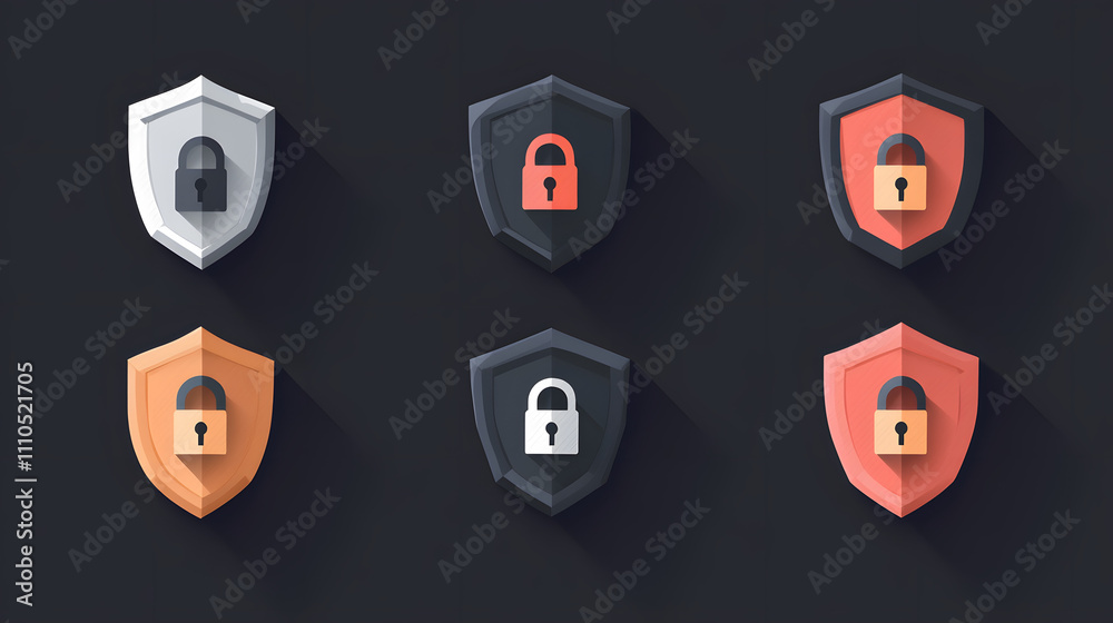 Naklejka premium Security shield sign vector illustration, Lock security icon, Set of security shield icons, securityshields symbols with check mark and padlock, Shield security icon, Safety, protection sign