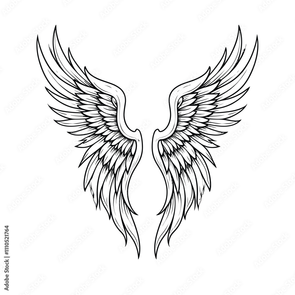 Obraz premium Vector outline wings on white background