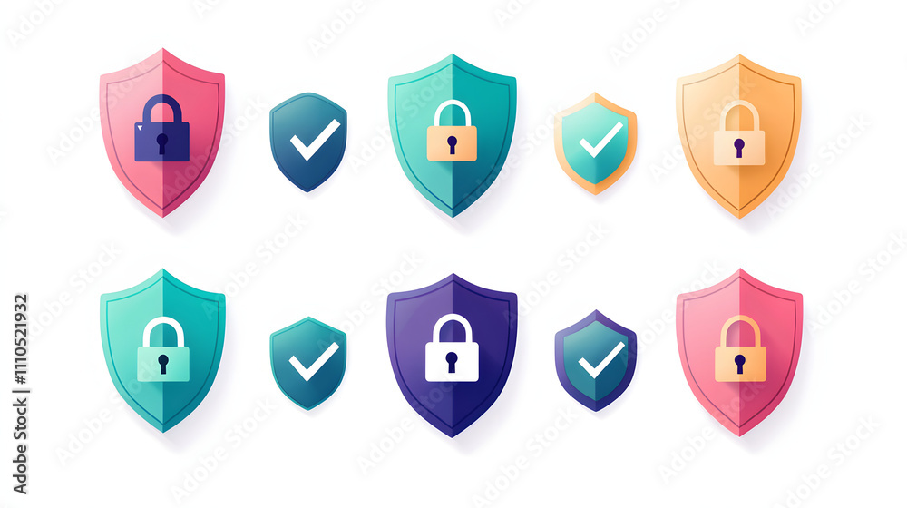 Security shield sign vector illustration, Lock security icon, Set of security shield icons, securityshields symbols with check mark and padlock, Shield security icon, Safety, protection sign Security shield sign vector illustration, Lock security icon, Set of security shield icons, securityshields symbols with check mark and padlock, Shield security icon, Safety, protection sign