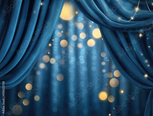 Theatrical Stage Curtains with Circular Confetti and Sparkles