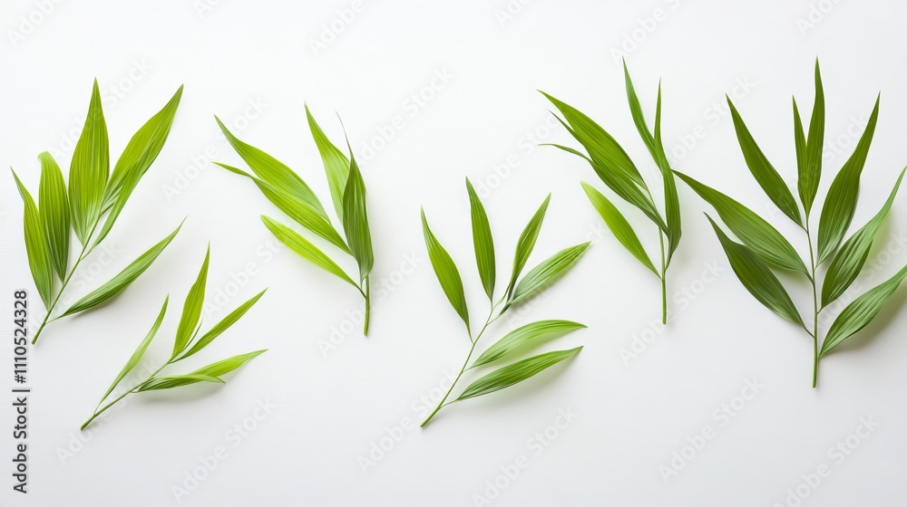 Obraz premium minimal nature study, palm leaf fragments, hazy white background, soft focus lens, organic luxury, delicate green accents, peaceful composition, light diffusion, premium botanical art, summer