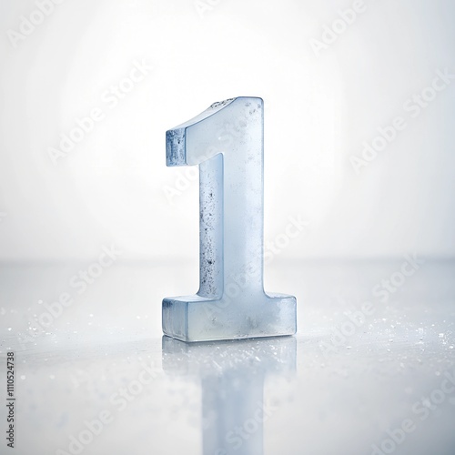 3D frozen Ice number 1 on a snow background