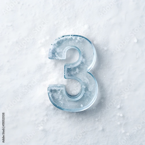 3D frozen Ice number 3 on a snow background