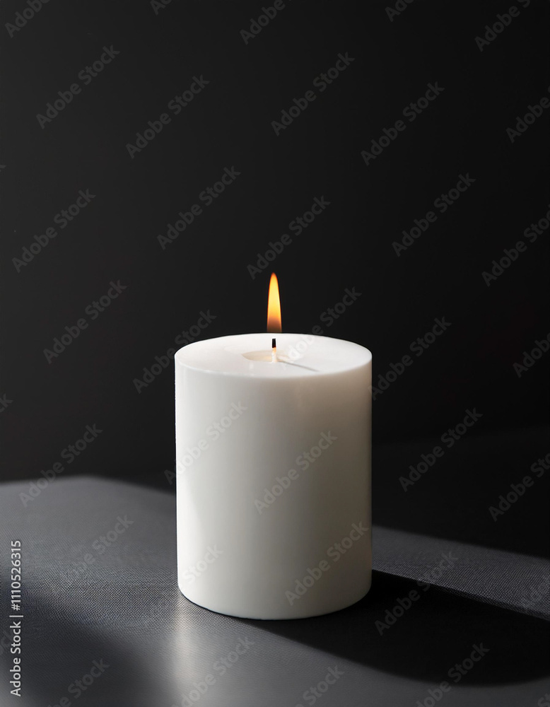 Single White Candle on Matte Black Surface with Natural Side Light Single White Candle on Matte Black Surface with Natural Side Light
