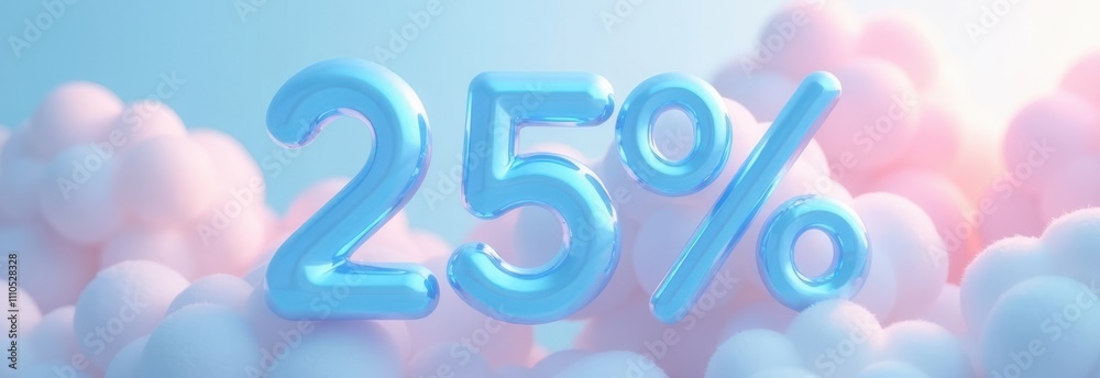 Crystal blue 25 percent sign among fluffy clouds with pastel tones, abstract finance and discount concept Crystal blue 25 percent sign among fluffy clouds with pastel tones, abstract finance and discount concept