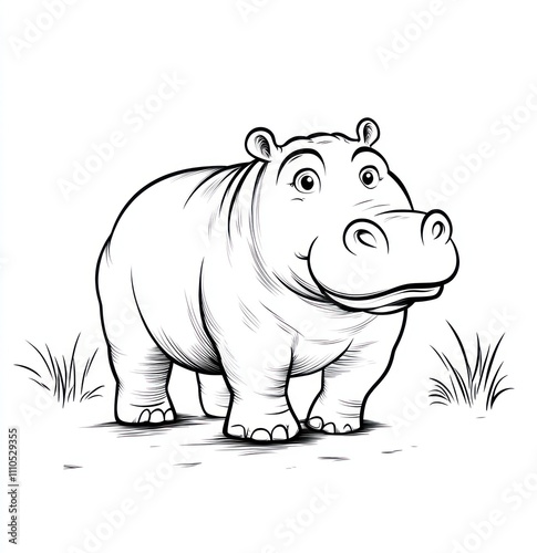 Here's a possible  and keyword list for your image.. Cartoon hippopotamus illustration. photo