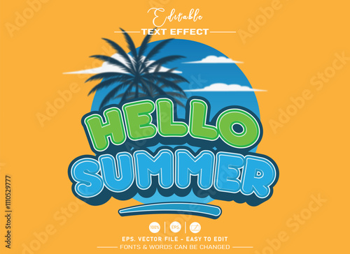 Hello summer 3d cartoon style editable text effect