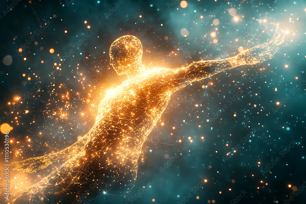 Fototapeta premium Futuristic visualization of artificial intelligence and technological singularity, highlighting glowing neural networks, quantum circuits, and advanced algorithms