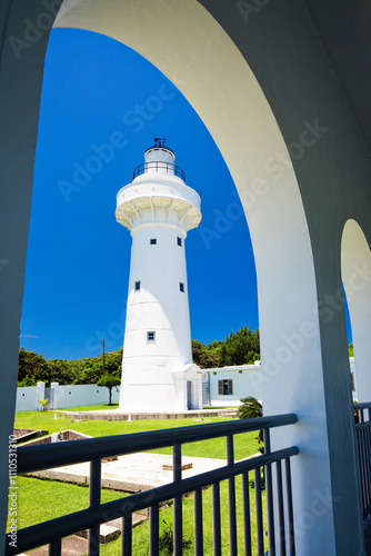 Beautiful view of Eluanbi Lighthouse in Kenting National Park of Pingtung, Taiwan. it's one of Taiwan's famous attractions. photo