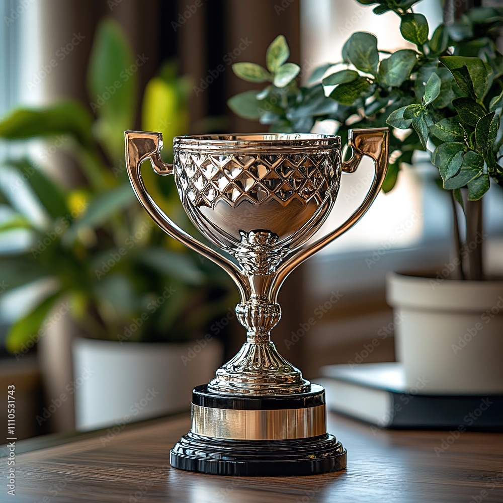 Celebrating achievement trophy display in a modern home office inspiration cozy environment close-up view for motivation Celebrating achievement trophy display in a modern home office inspiration cozy environment close-up view for motivation