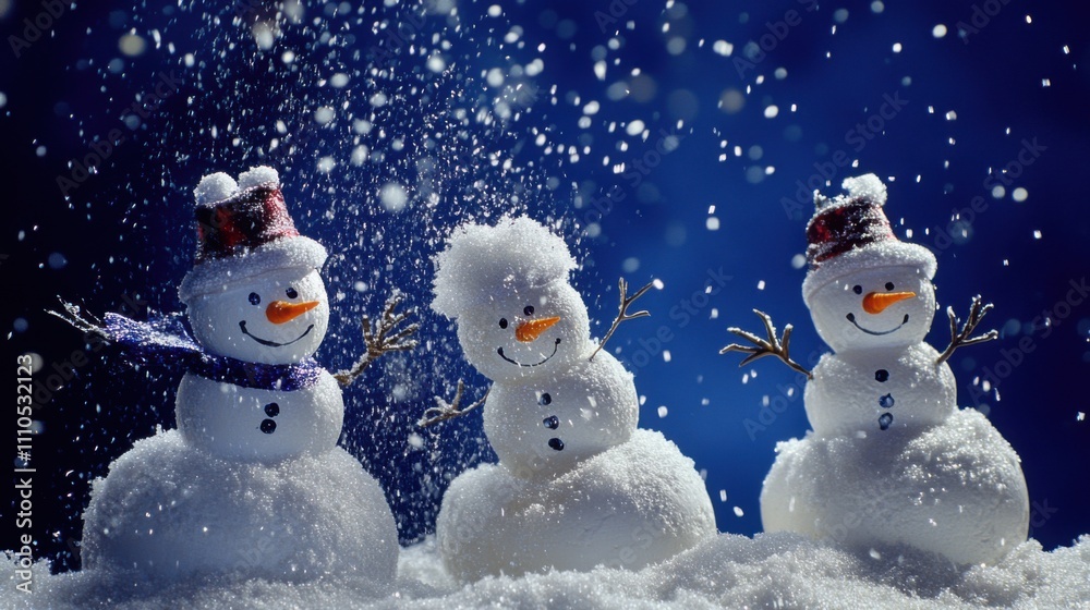 Fototapeta premium Diverse Snowmen Set: Christmas & New Year Vector Illustrations