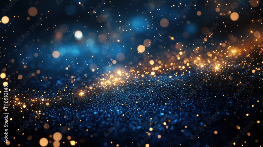 Obraz premium Deep blue background with golden bokeh lights