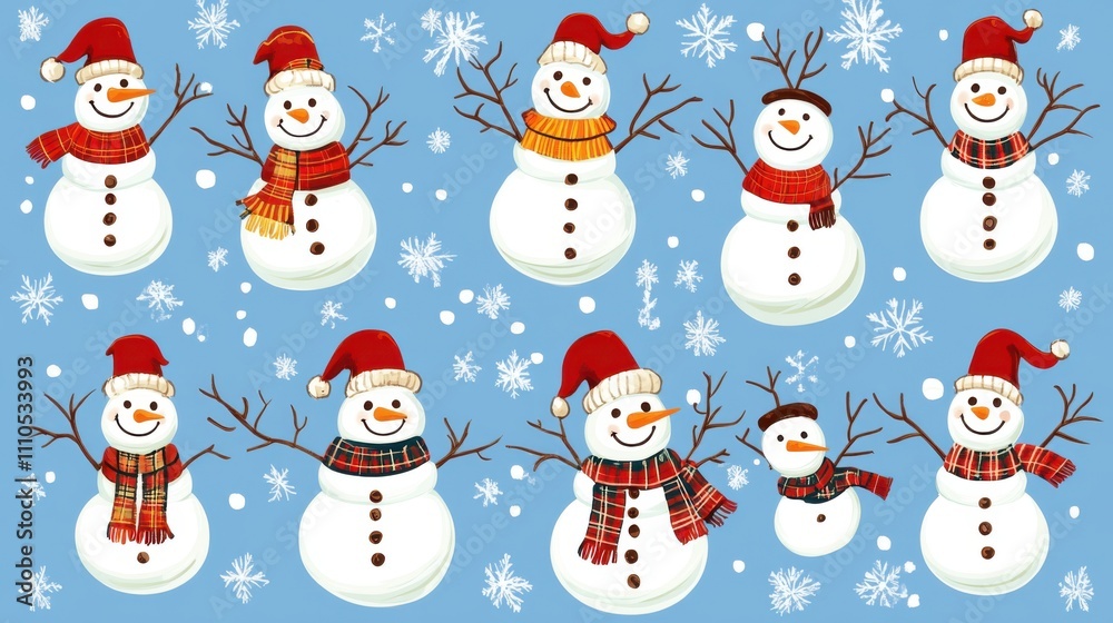 Diverse Snowmen Set: Christmas & New Year Vector Illustrations Diverse Snowmen Set: Christmas & New Year Vector Illustrations