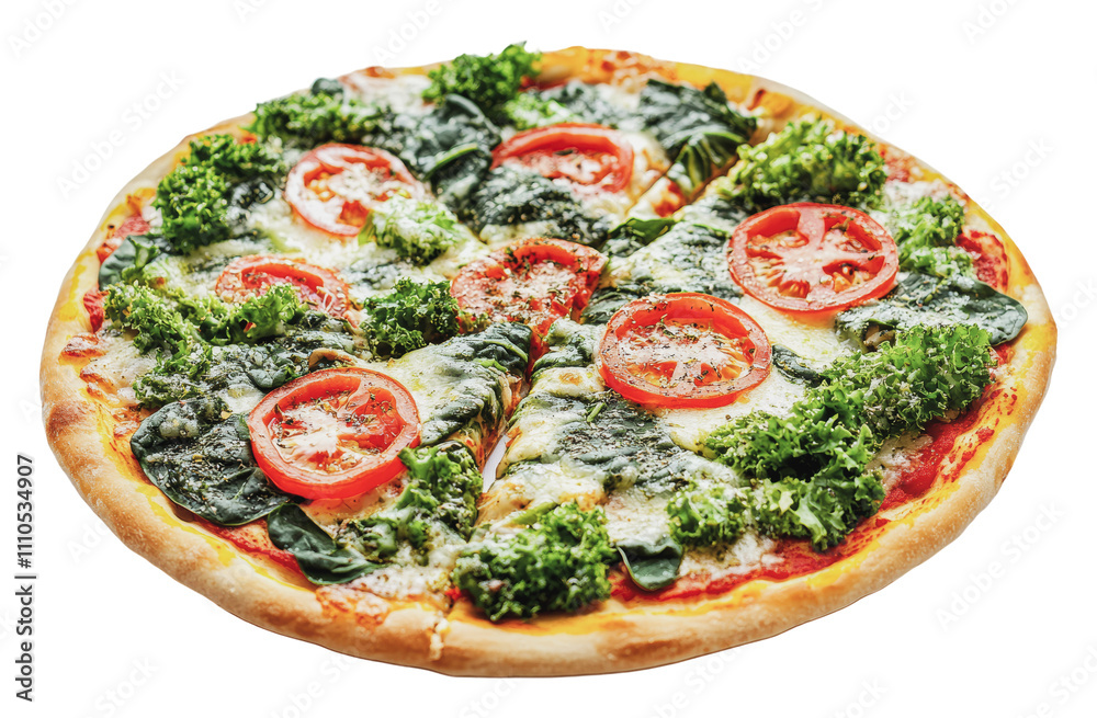 Veggie pizza with fresh, bright toppings!, cut out - stock png. Veggie pizza with fresh, bright toppings!, cut out - stock png.