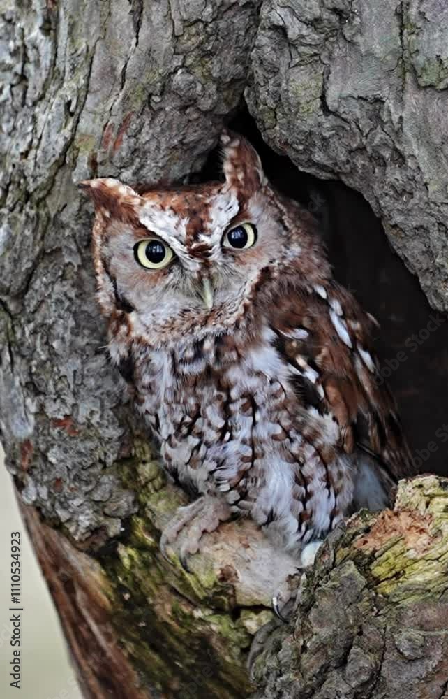 Brown Morph Owl in a treee cavity Brown Morph Owl in a treee cavity