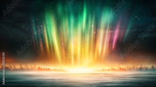 A breathtaking natural display of vibrant colors dancing across the dark sky  illuminating the horizon with shimmering green  purple  and pink hues  creating a mesmerizing and otherworldly atmosphere.
