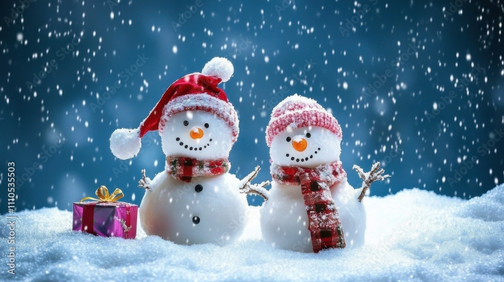 Fototapeta premium Diverse Snowmen Set: Christmas & New Year Vector Illustrations