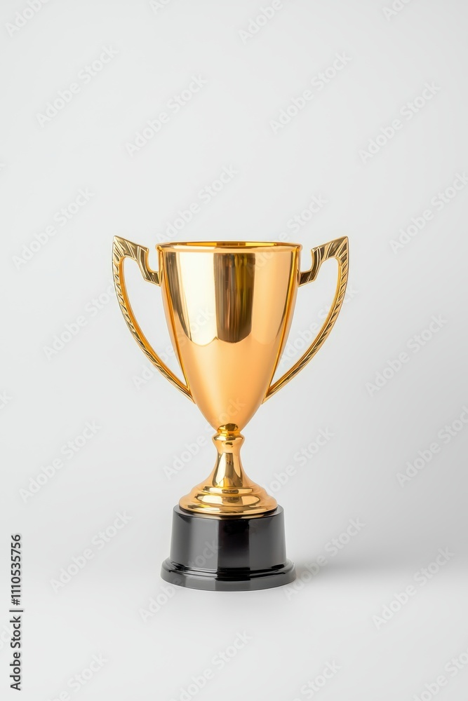 A shiny gold trophy on a black base, symbolizing achievement and success, set against a plain white backdrop. A shiny gold trophy on a black base, symbolizing achievement and success, set against a plain white backdrop.