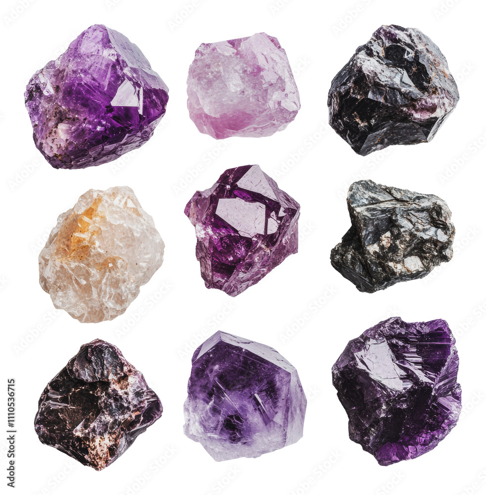Vibrant natural gemstones on display, cut out - stock png.