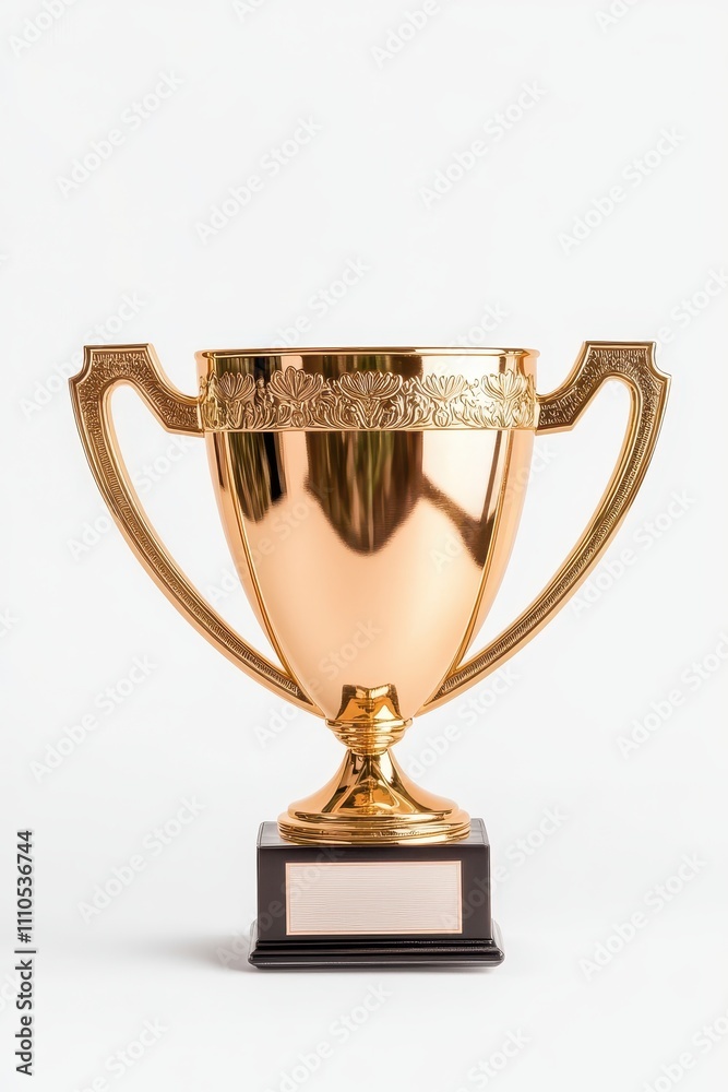 A shiny gold trophy stands on a black base, symbolizing achievement and success, ideal for awards and competitions. A shiny gold trophy stands on a black base, symbolizing achievement and success, ideal for awards and competitions.
