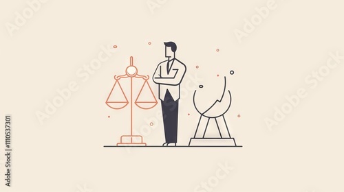 a drawing of a man on a light background. a simple image. People of different professions. The poster. lawyer and justice.