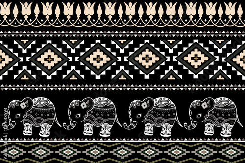 Elephant pattern Indian style.Ethnic south western decor style. Boho geometric ornament. Vector seamless pattern. Aztec geometric art ornament print. Cover. Wallpaper,wrapping, fabric, clothing. Boho 