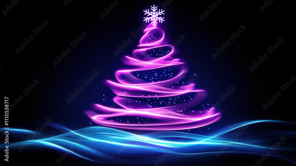 Sparkling Christmas tree with blue waves Sparkling Christmas tree with blue waves