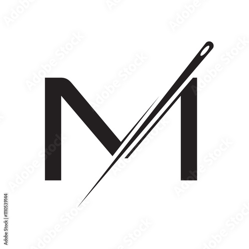Letter M Tailor Sewing Needle Logo Design Concept For Embroider, Textile, Fashion, Cloth, Fabric Symbol