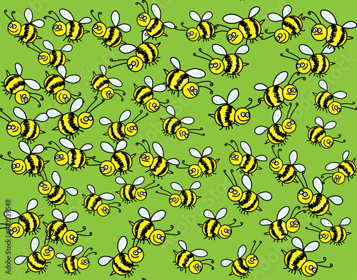 Seamless pattern with funny flying bees. Children vector illustration