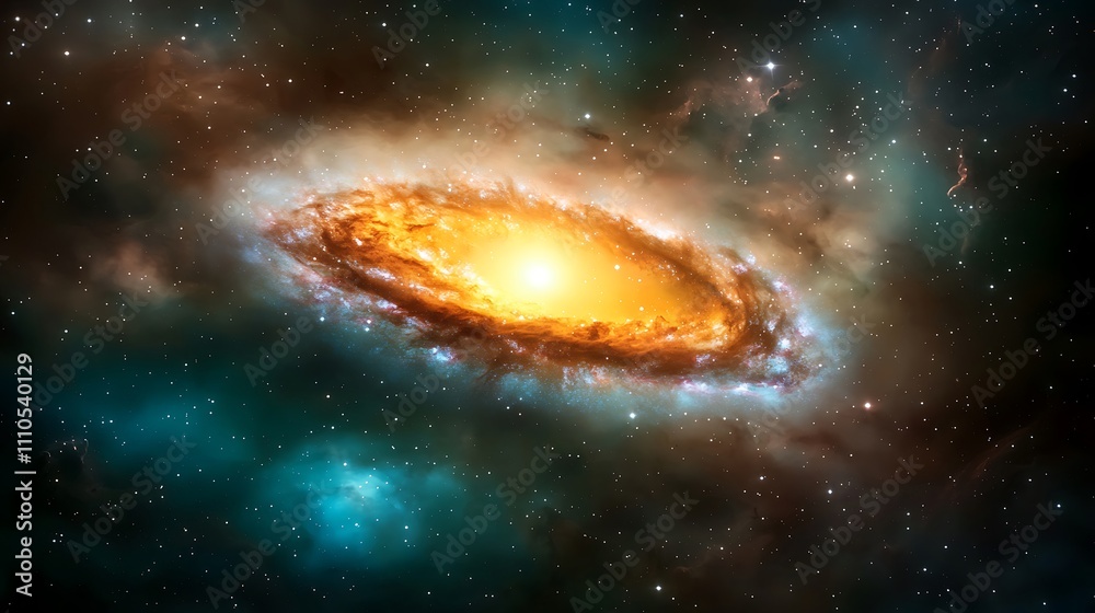 Fototapeta premium A mesmerizing image depicting a vibrant, swirling nebula galaxy that seems to stretch endlessly into the vast darkness of outer space.