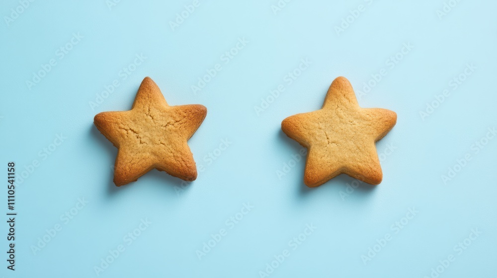 Single gingerbread star cookie on light pastel blue background Single gingerbread star cookie on light pastel blue background