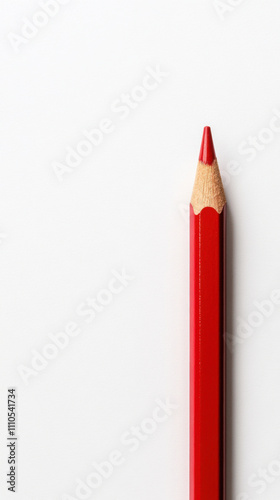 Diversity and unity, vibrant red pencil stands upright against clean white background, showcasing its sharp tip and wooden base, perfect for artistic expression