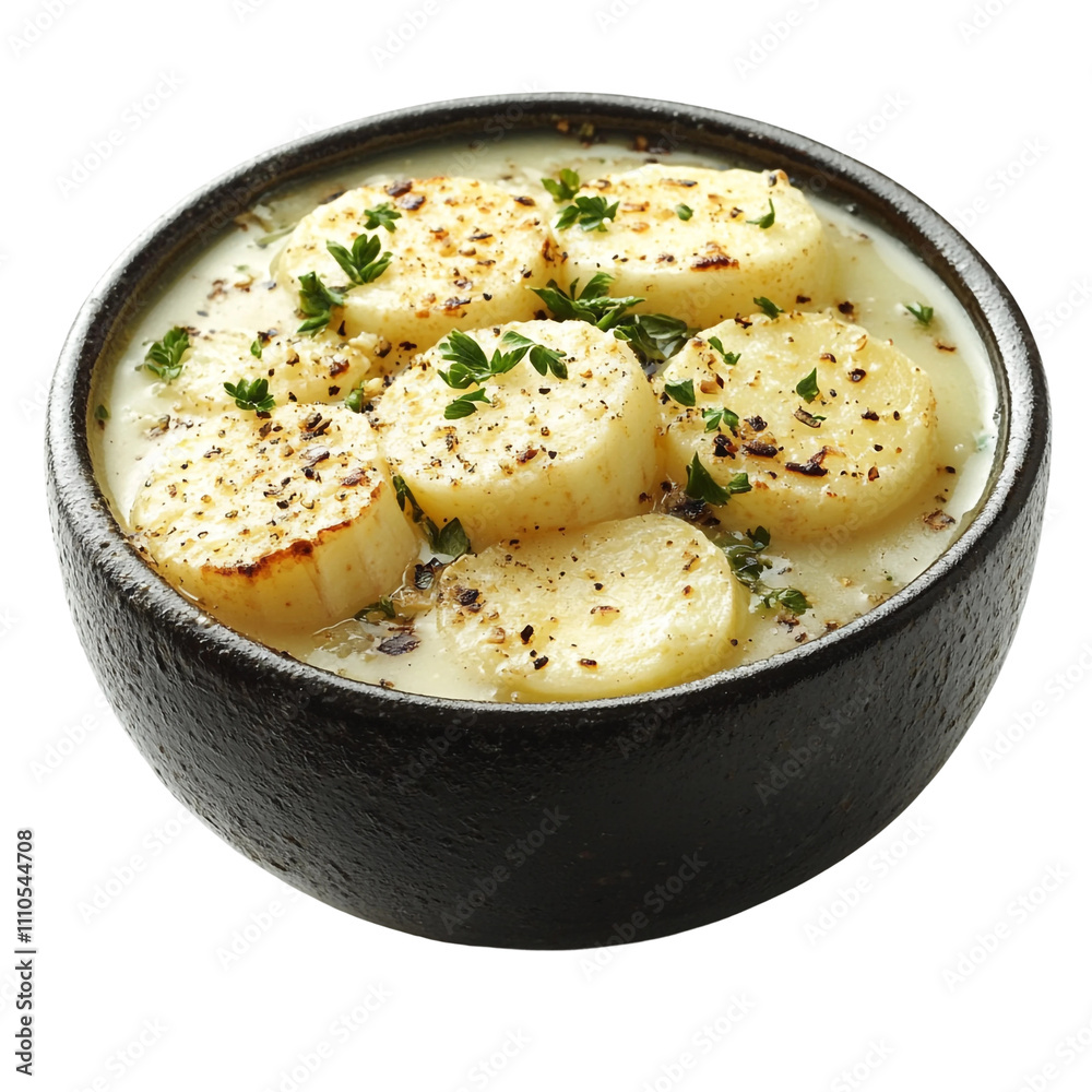 Tasty Celeriac and Parsnip Soup  Isolated On Transparent Background 


