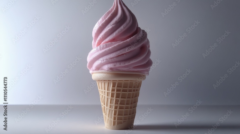 delicate pink frozen dessert, geometric waffle cone, pastel aesthetics, smooth ice cream surface, product photography, diffused lighting, symmetrical composition, monochromatic grey setting delicate pink frozen dessert, geometric waffle cone, pastel aesthetics, smooth ice cream surface, product photography, diffused lighting, symmetrical composition, monochromatic grey setting