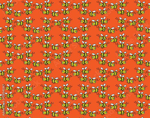 Seamless pattern with funny flying bees. Children vector illustration