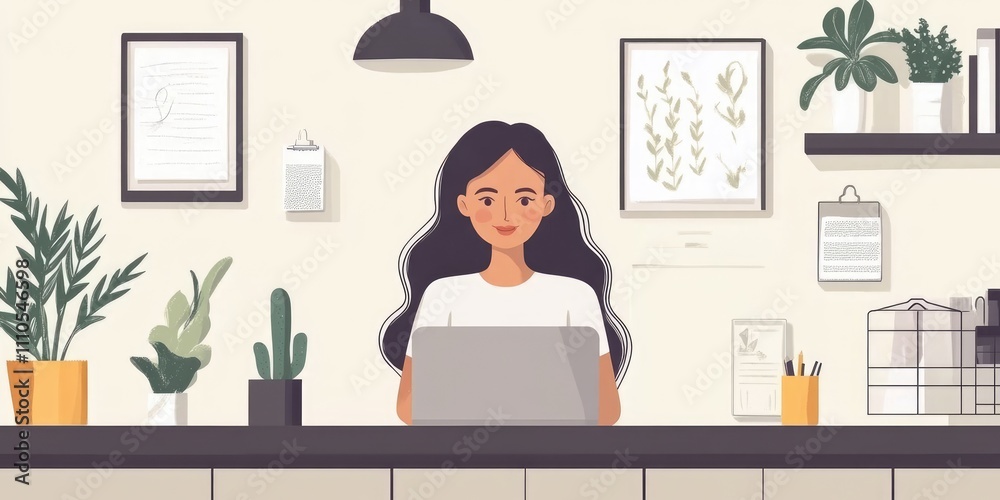 Young woman working from home office using laptop computer smiling Young woman working from home office using laptop computer smiling